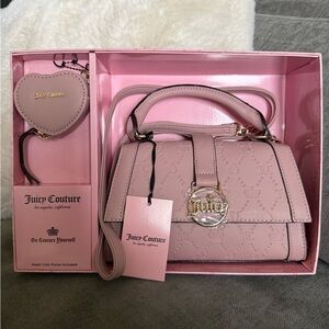 Juicy Couture Light Pink Satchel with Heart Coin Purse - Deboss Dusty Blush
